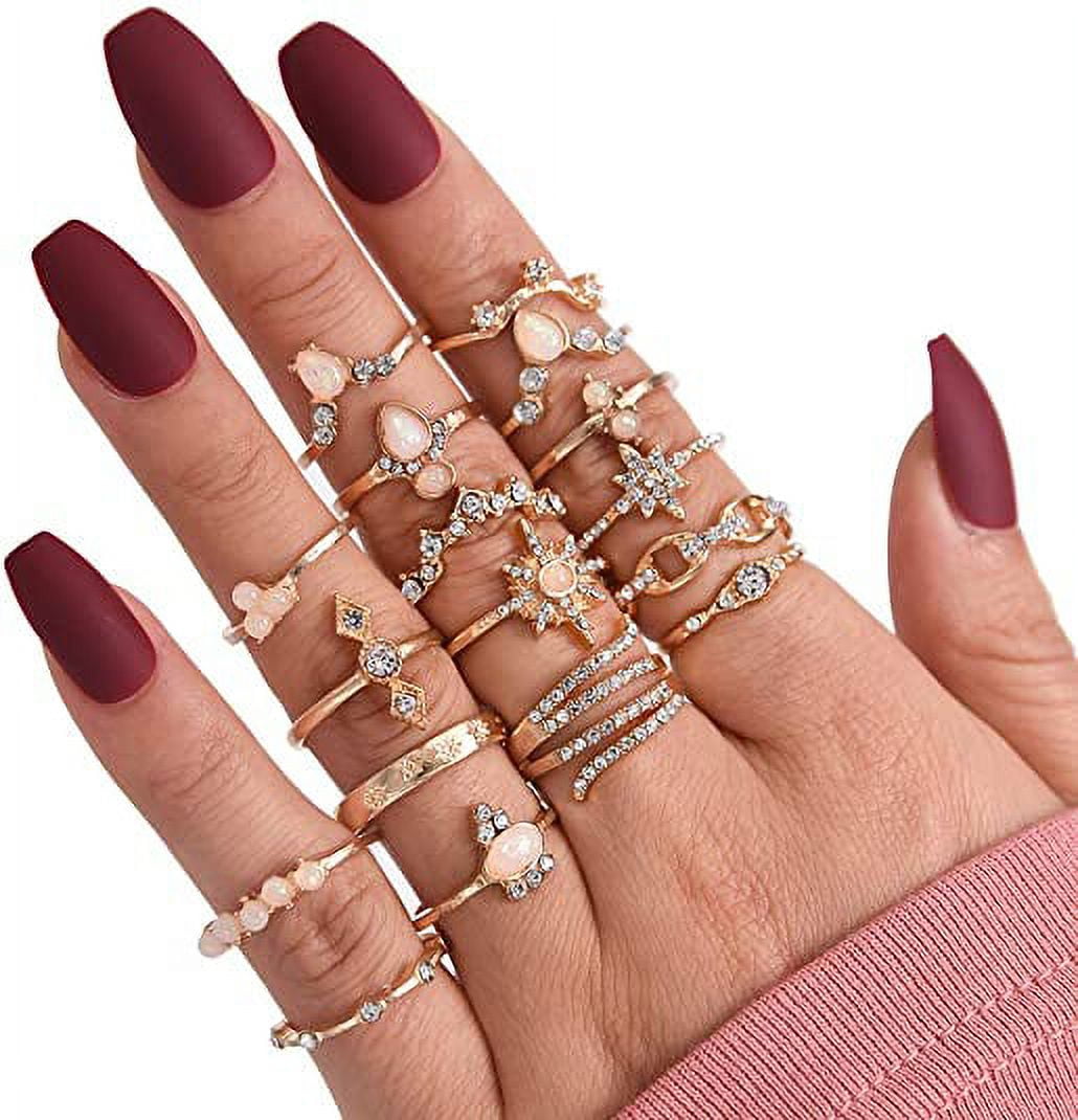 Homaful 52 Pcs Knuckle Stacking Rings for Women Teen Girls,Boho Vintage Finger Rings Stackable Gold Silver Midi Rings Set Multiple Rings Set