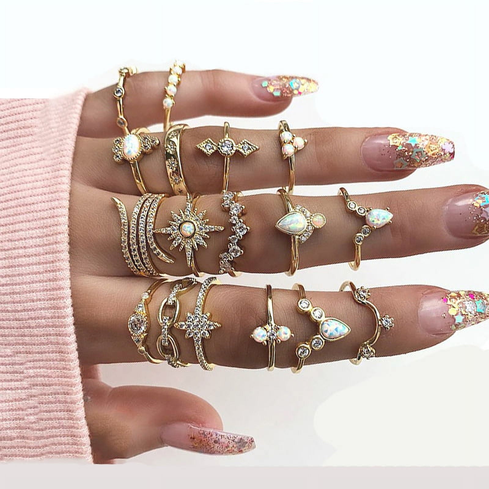 Homaful 52 Pcs Knuckle Stacking Rings for Women Teen Girls,Boho Vintage Finger Rings Stackable Gold Silver Midi Rings Set Multiple Rings Set