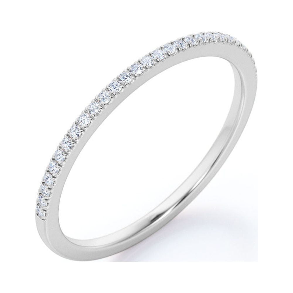 JeenMata Round Cut Diamond Wedding Band - Semi Eternity Wedding Ring in 18K White Gold Over Silver