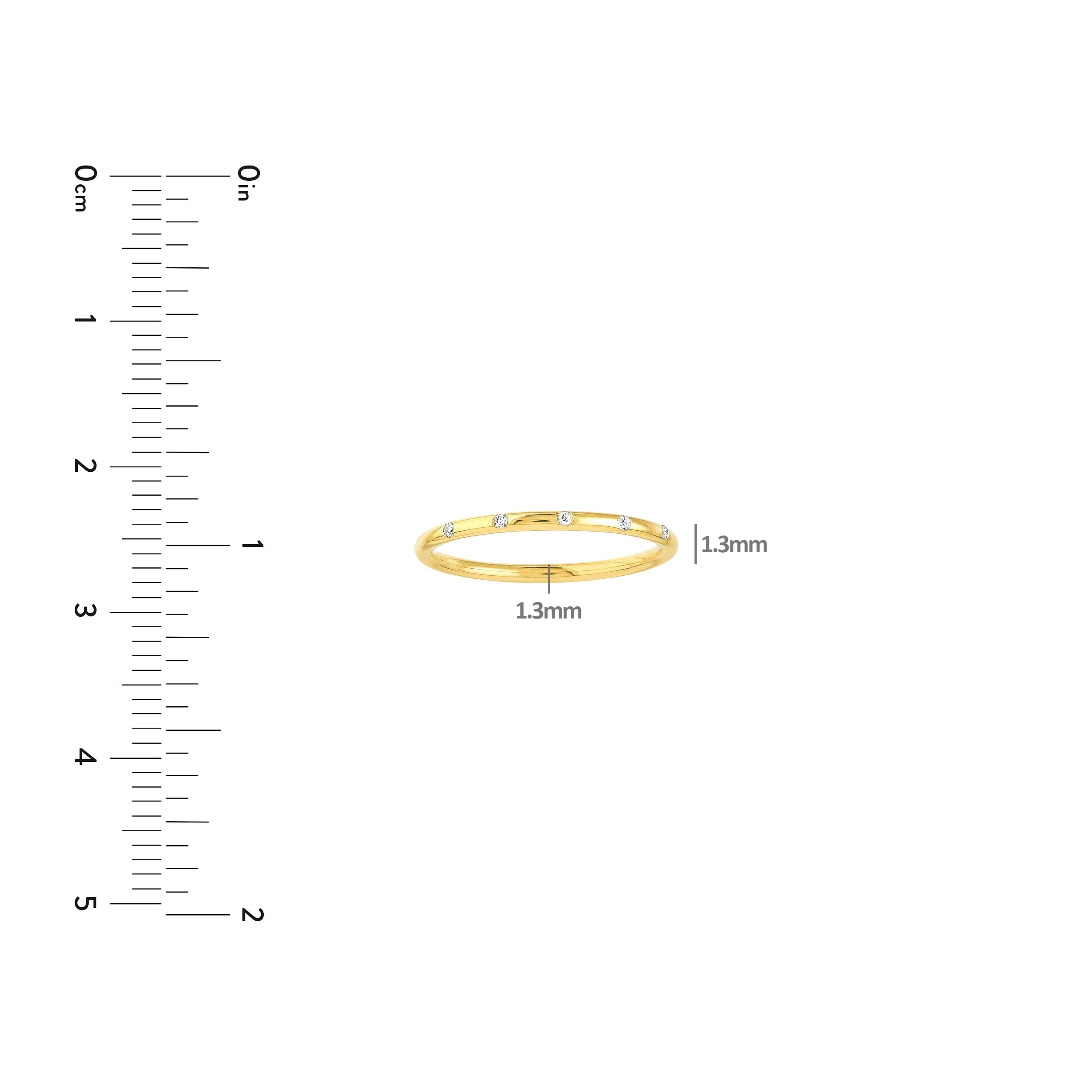 Honey Crush Real 14K Yellow Gold Polished 0.03tcw Diamond Stations Thin Band Ring (1.3x1.3mm, Size 7)