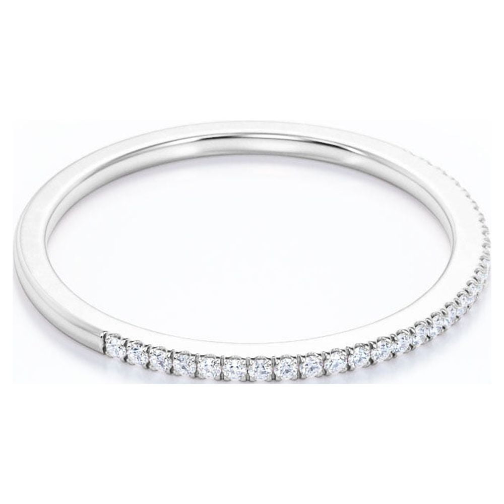 JeenMata Round Cut Diamond Wedding Band - Semi Eternity Wedding Ring in 18K White Gold Over Silver
