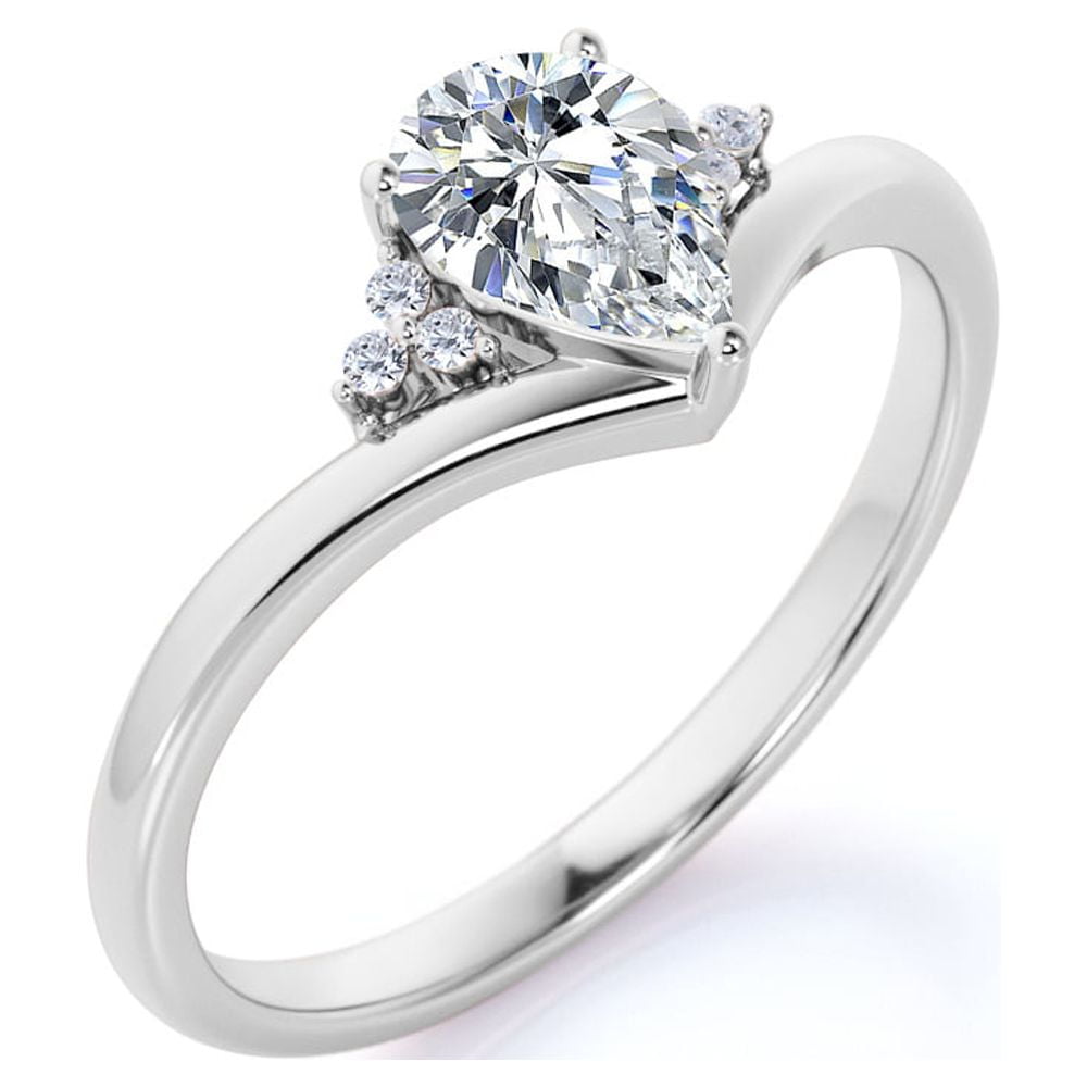 JeenMata 0.30 ct Pear Shaped Diamond Vintage Style Wedding Ring in 10K White Gold