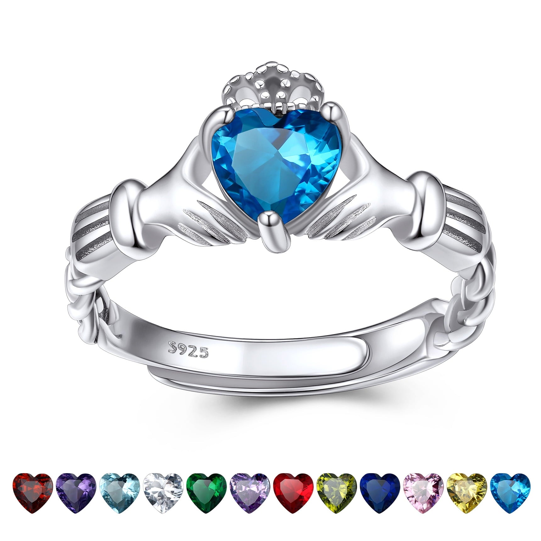 Bestyle Infinity Love Celtic Knot Rings Women Sterling Silver Heart Rings October Pink Tourmaline Gemstone Rings for Her Mom Daughter