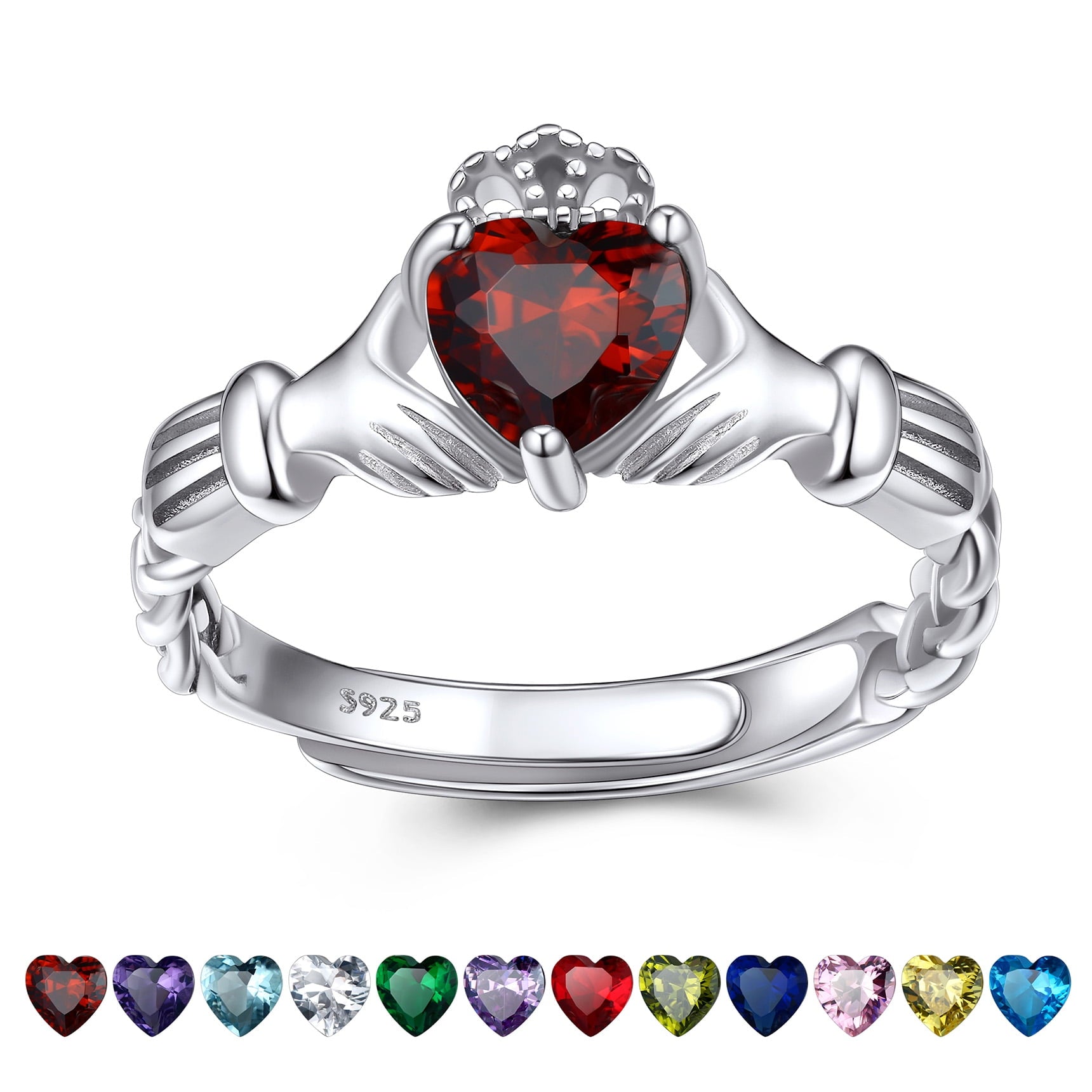 Bestyle Infinity Love Celtic Knot Rings Women Sterling Silver Heart Rings October Pink Tourmaline Gemstone Rings for Her Mom Daughter