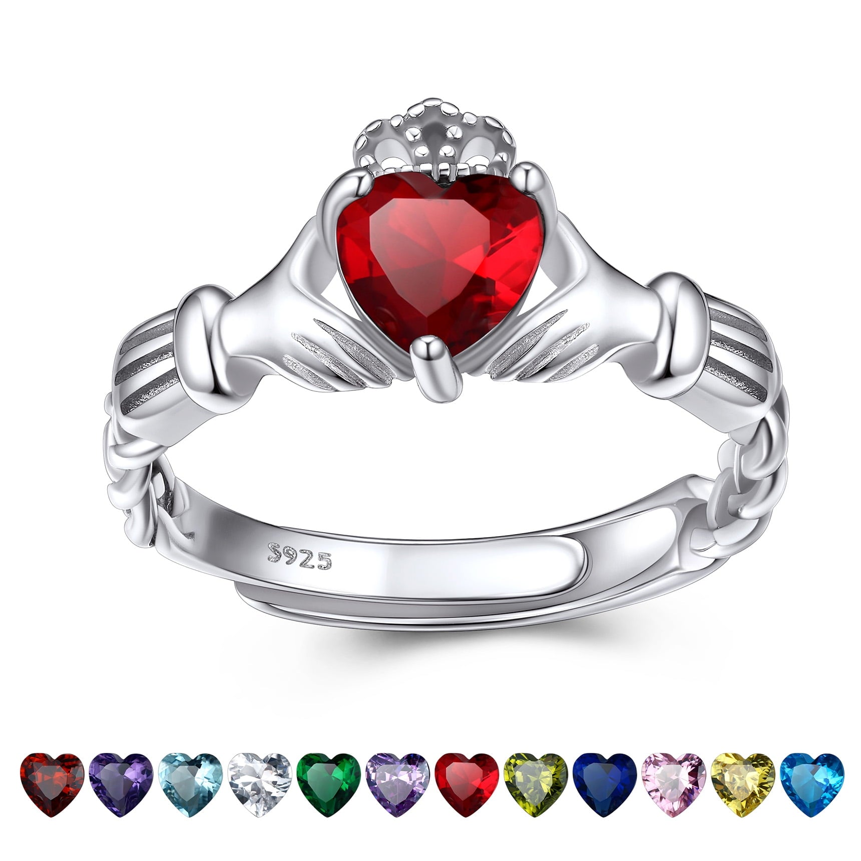 Bestyle Infinity Love Celtic Knot Rings Women Sterling Silver Heart Rings October Pink Tourmaline Gemstone Rings for Her Mom Daughter