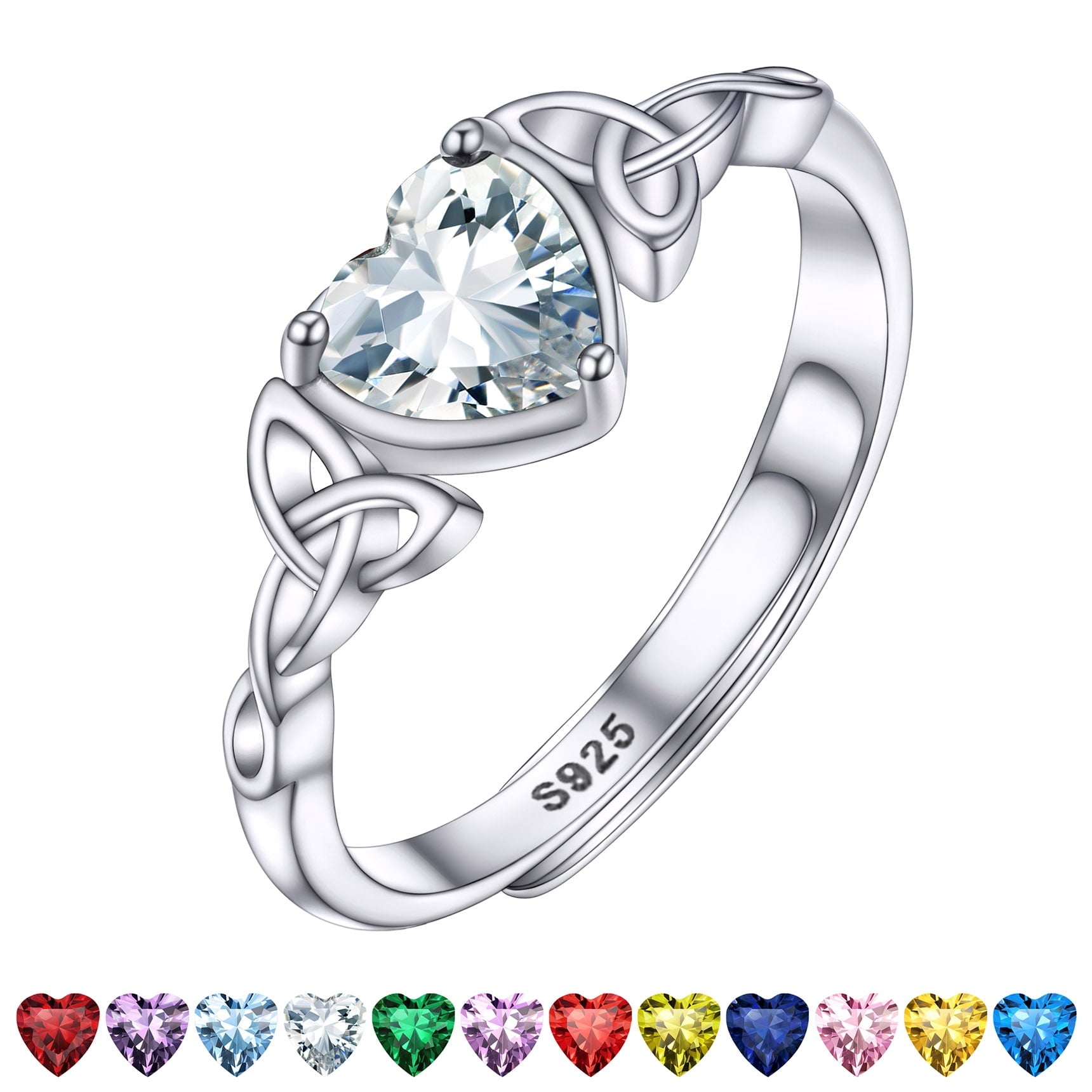 Bestyle Infinity Love Celtic Knot Rings Women Sterling Silver Heart Rings October Pink Tourmaline Gemstone Rings for Her Mom Daughter