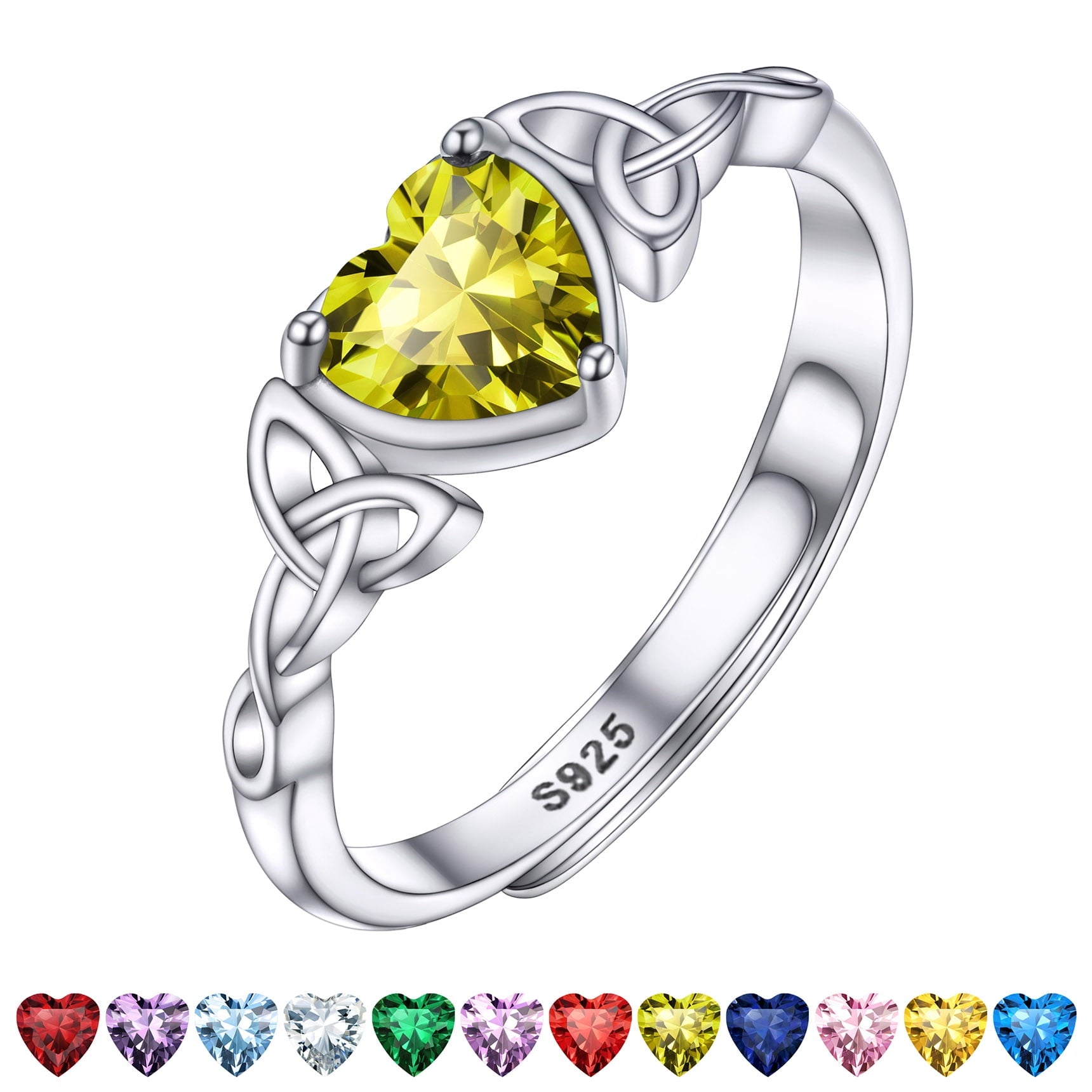 Bestyle Infinity Love Celtic Knot Rings Women Sterling Silver Heart Rings October Pink Tourmaline Gemstone Rings for Her Mom Daughter