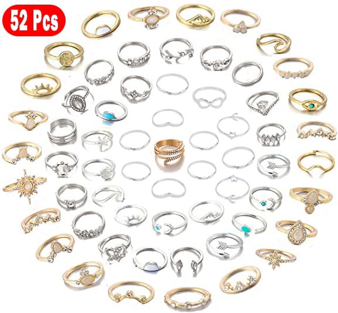 Homaful 52 Pcs Knuckle Stacking Rings for Women Teen Girls,Boho Vintage Finger Rings Stackable Gold Silver Midi Rings Set Multiple Rings Set