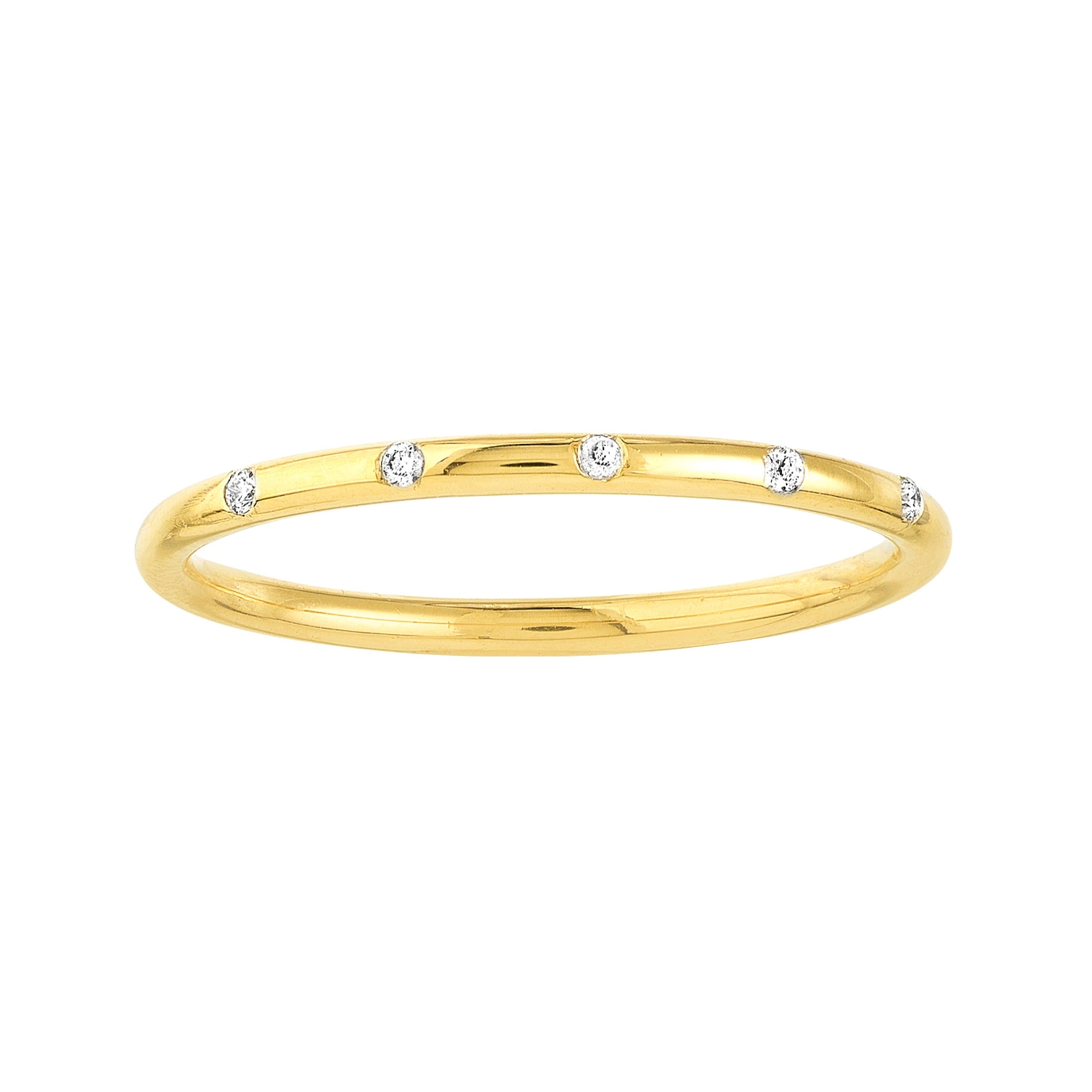 Honey Crush Real 14K Yellow Gold Polished 0.03tcw Diamond Stations Thin Band Ring (1.3x1.3mm, Size 7)