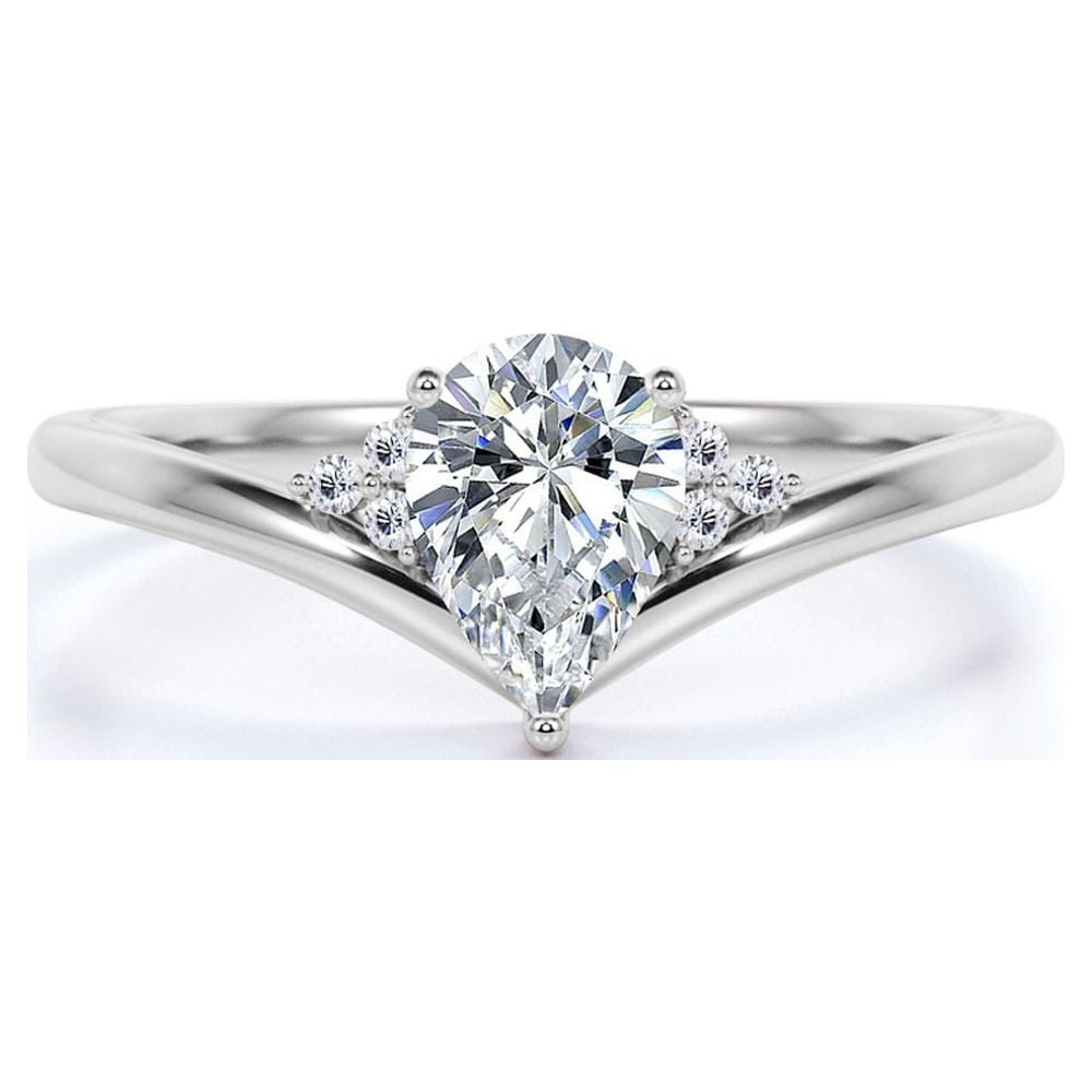 JeenMata 0.30 ct Pear Shaped Diamond Vintage Style Wedding Ring in 10K White Gold