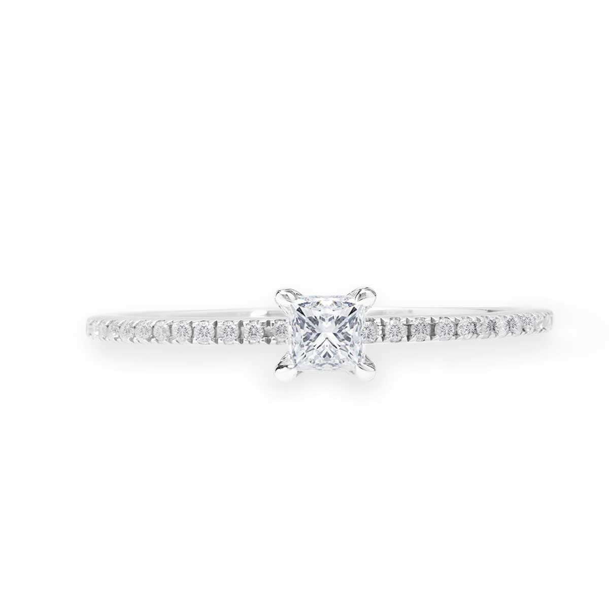 JeenMata .50 Carat Princess Cut Real Diamond 4 Prong Wedding Ring in 10k White Gold