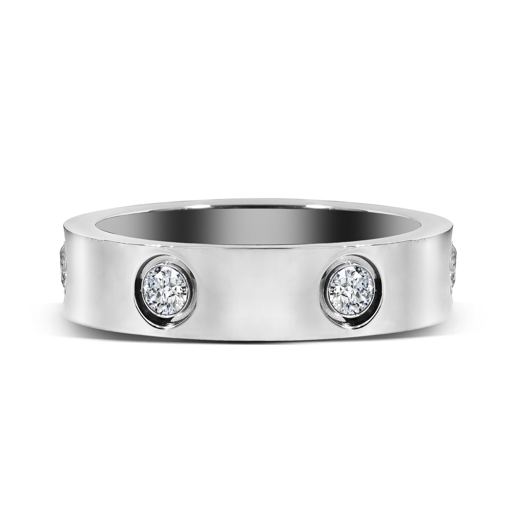 JeenMata Classic Fashion Band – Flush Bezel Everyday Ring – Anniversary and Meaningful Gift for Women in White Gold Plating