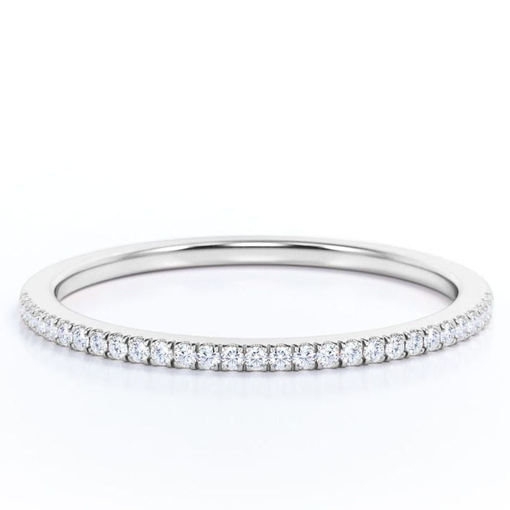 JeenMata Round Cut Diamond Wedding Band - Semi Eternity Wedding Ring in 18K White Gold Over Silver