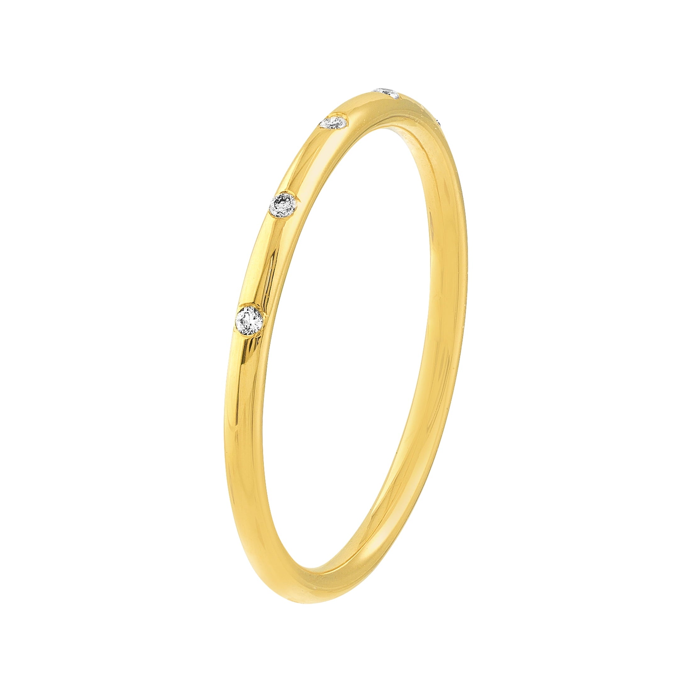Honey Crush Real 14K Yellow Gold Polished 0.03tcw Diamond Stations Thin Band Ring (1.3x1.3mm, Size 7)